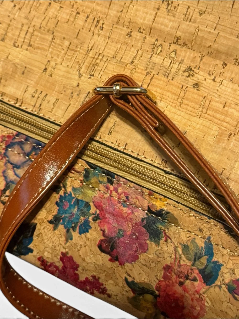 Floral Cork Crossbody Bag - Yellow & Pink
